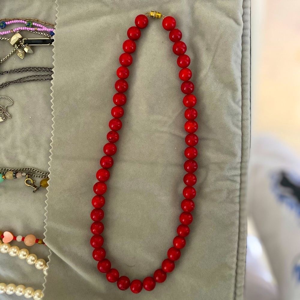 Beautiful Beaded Red Vintage Necklace